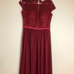 Maroon lace top floor length dress